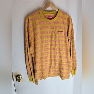 Supreme Mustard Yellow Distressed Schizo Jacquard Long Sleeve Pocket Tee Size M